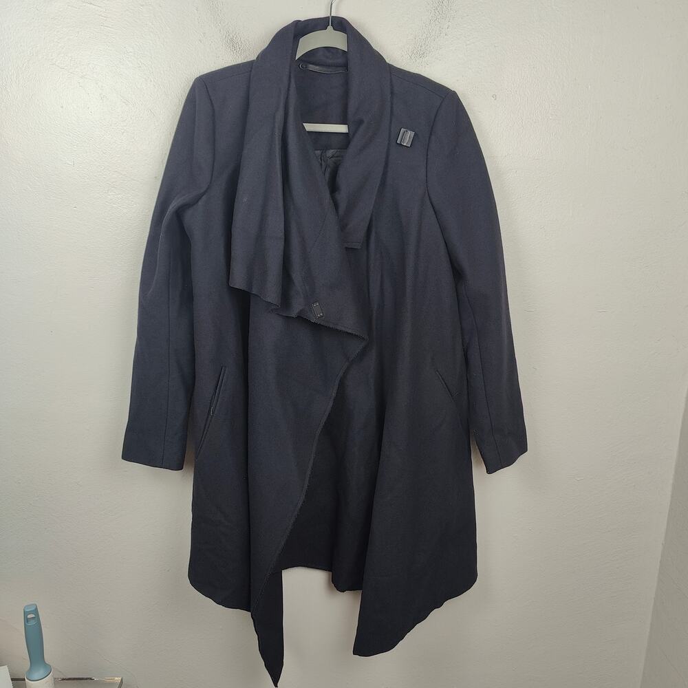 AllSaints City Monument Coat Womens 8 Black Wool Blend Goth Funnel Neck Draped